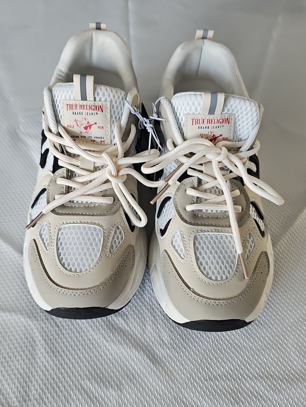 True Religion Beige, Black and White Women's Athletic Sneakers